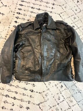 Vintage Unik Sz 56 Insulated Black Braided Leather Motorcycle Jacket